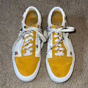 Vans old skool cottage check floral sneakers- yellow and white. Size 7
